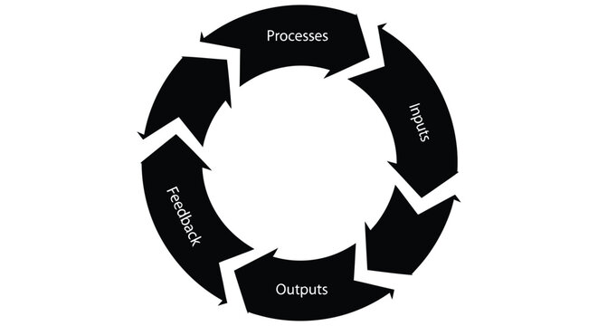Circular diagram illustrating a process with inputs outputs and feedback