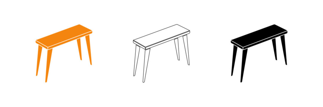 Three minimalist bar stools with different colors isolated on transparent background, Vector