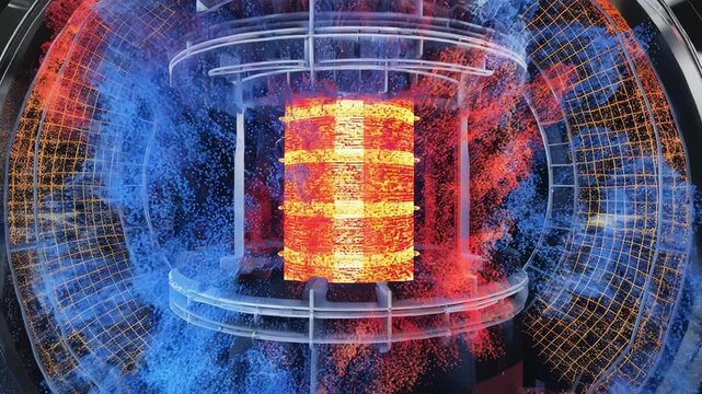 Medium shot focused on a zoomedin 3D furnace model within the digital twin emphasizing intricate structural details and heat flow analysis for operational optimization