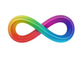 Fototapeta premium A vibrant 3d infinity symbol featuring a smooth rainbow gradient texture, representing eternal concepts and mathematical beauty in modern isolated on a transparent background