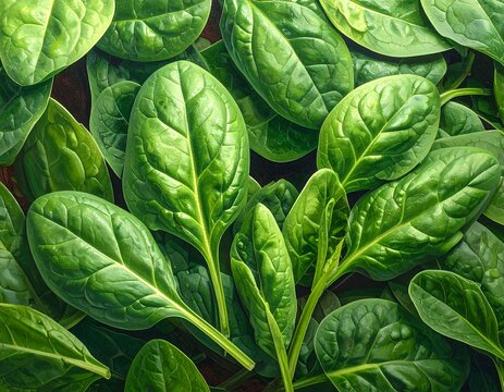 Close-up of vibrant, freshly harvested, overlapping green leafy vegetables. Detailed texture with visible veining and varying hues of green