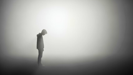 Fototapeta premium Solitary figure in a vast, ethereal fog, conveying a sense of isolation and introspection
