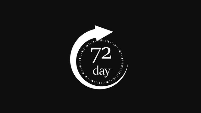 Countdown animation showing 72 days with circular loading icon on black background.