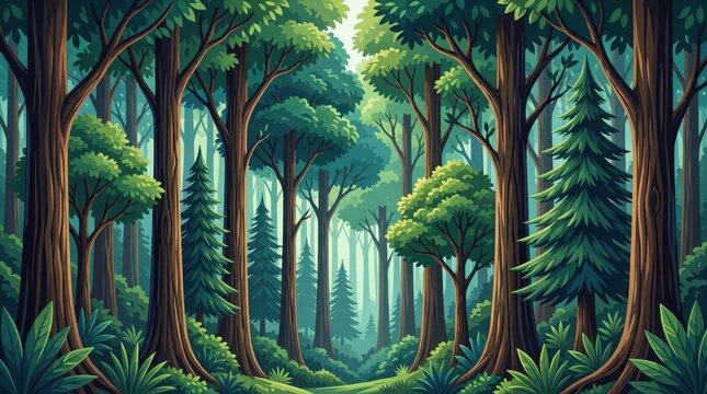 Dense forest with tall trees and understory vegetation