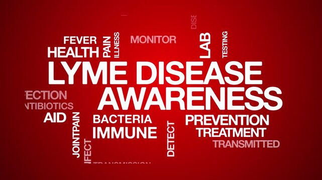 Lyme disease awareness concept Animated Tag Word Cloud kinetic typography, Text Design Animation typography seamless loop video motion graphics Intro Wordart tagcloud red background bg backdrop