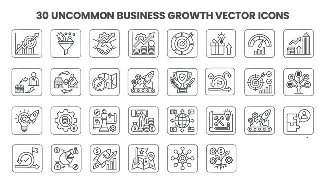 30 business growth vector icons strategy investment and market expansion concepts