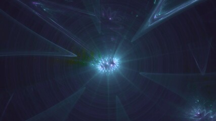 Obraz premium Illustration created as a 3D render without generative AI, neon quantum vortex abstract digital cybernetic background