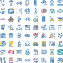 Fototapeta premium Diverse hand drawn doodle sketch icons collection depicting various symbols and objects, creating a vibrant visual representation of different concepts and themes
