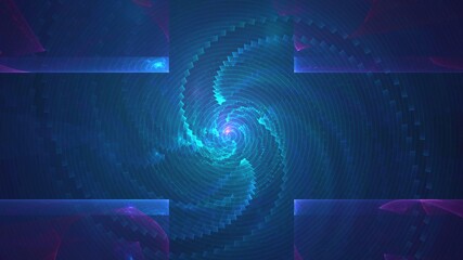 Fototapeta premium Illustration created as a 3D render without generative AI, neon quantum vortex abstract digital cybernetic background