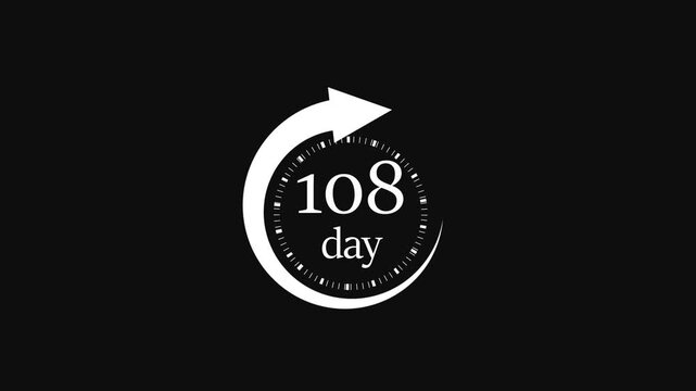 Countdown animation featuring a circular timer with moving arrow indicating one hundred eight days remaining until deadline.