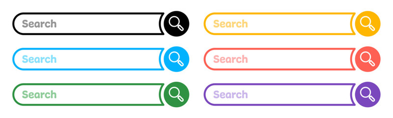 検索ボックスUIセット 丸型検索ボタン付きカラフルWebデザイン素材 Search Box UI Set with Round Search Button Colorful Web Interface Design  © ochikosan