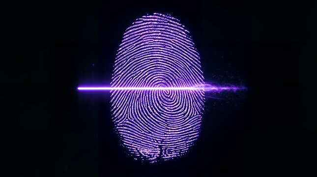 Glowing Purple Fingerprint Scan for Digital Security and Biometric Identification