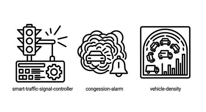 Smart traffic signal controller congestion alarm and traffic density icons with controller congestion transport management infrastructure monitoring automation technology development business