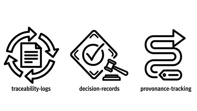 Traceability and decision records business icons with traceability decision provenance tracking compliance documentation verification workflow management information business security