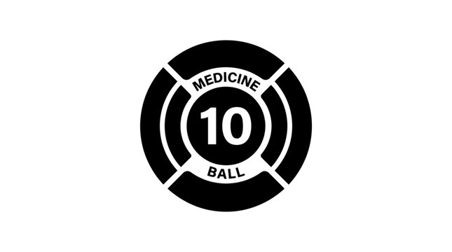 Black Medicine Ball with Weight 10 lbs Icon, Isolated on White Background