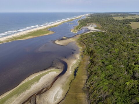 Beach in Loango National Park, Parc National de Loango, Atlantic Ocean, aerial view, Ogoou&eacute;-Maritime Province, Gabon