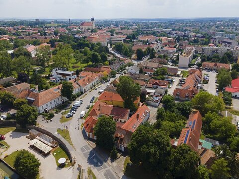 Aerial view, city of Tata, Totis, Lake &Ouml;reg, Kom&aacute;rom-Esztergom, Central Transdanubia, Hungary