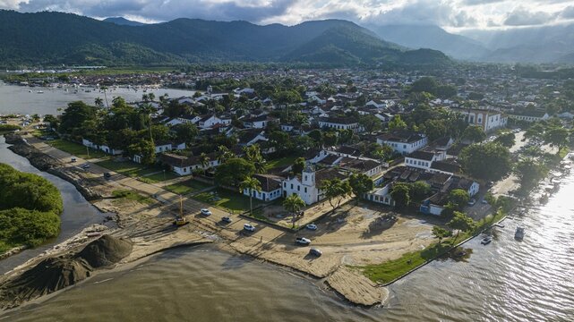 Aerial of the Unesco world heritage site Paraty, Brazil