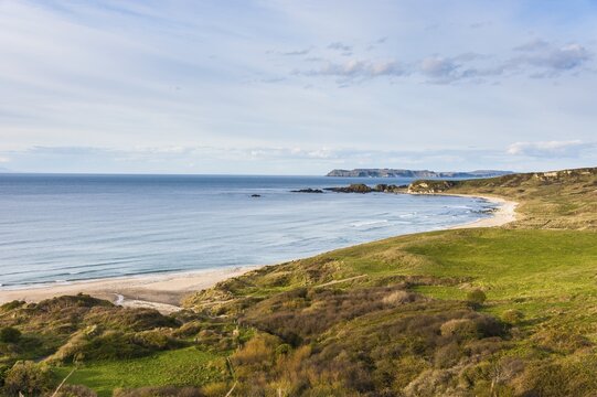 Overview over Whitepark bay, near Ballycastle, County Antrim, Northern Ireland, United Kingdom