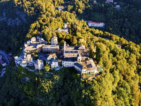 Aerial of the Unesco world heritage site Sacro Monte de Varallo, Italy