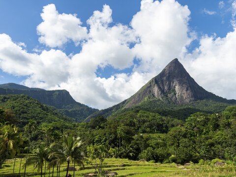 Knuckles mountain range with Lakegala mountain and rocks, Meemure, Sri Lanka