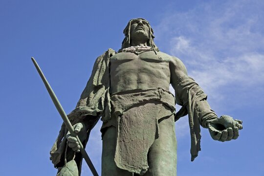 Statue of Guanche king Mencey Pelicar, on the waterfront, Candelaria, Tenerife, Canary Islands, Spain