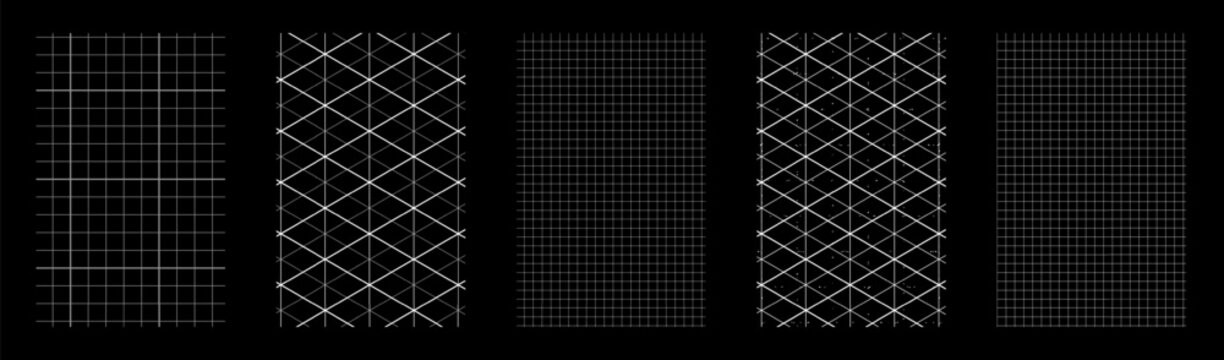 Architect inspired blueprint paper set with isometric lattice grids and classic engineering graph backgrounds.