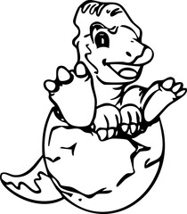 Dinosaur Cute Dino Prehistoric Reptile Animal Line Art Cartoon Jurassic Wildlife Drawing Handdrawn Doodle Kids Children Education © Haps