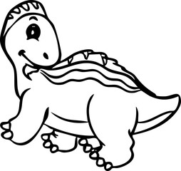 Dinosaur Parasaurolophus Cute Dino Prehistoric Reptile Animal Line Art Cartoon Jurassic Wildlife Drawing Handdrawn Doodle Kids Children Education © Haps