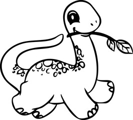 Long Neck Dinosaur Cute Dino Prehistoric Reptile Animal Line Art Cartoon Jurassic Wildlife Drawing Handdrawn Doodle Kids Children Education © Haps