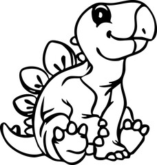 Dinosaur Stegosaurus Cute Dino Prehistoric Reptile Animal Line Art Cartoon Jurassic Wildlife Drawing Handdrawn Doodle Kids Children Education © Haps