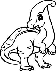 Dinosaur Parasaurolophus Cute Dino Prehistoric Reptile Animal Line Art Cartoon Jurassic Wildlife Drawing Handdrawn Doodle Kids Children Education © Haps