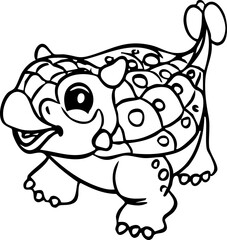 Dinosaur Tyrannosaurus Cute Dino Prehistoric Reptile Animal Line Art Cartoon Jurassic Wildlife Drawing Handdrawn Doodle Kids Children Education © Haps