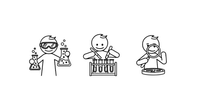Cute cartoon characters performing fun science experiments together.