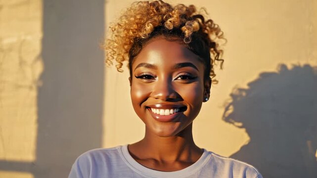 Portrait of beautiful young african american woman with professional makeup. Hairstyle concept, beauty salon advertising