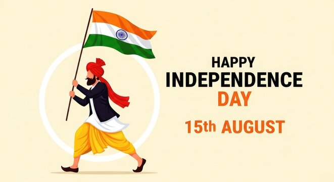 India independence day illustration man with flag celebrating 15th august freedom
