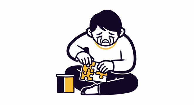 Frustrated person struggling with tangled headphones on floor.