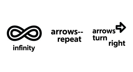 Fototapeta premium Set of infinity repeat turn right arrow icons representing and direction navigation symbols with infinity direction navigation continuous movement minimalist interface application geometry