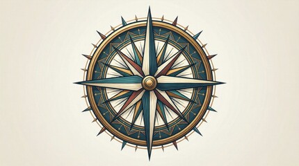 Obraz premium Vintage compass rose illustrated in teal and gold on light background
