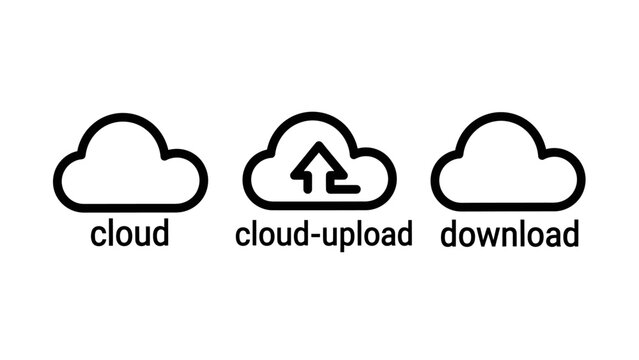 Set of cloud computing upload and download icons with download computing internet transfer technology infrastructure connection platform interface information retrieval