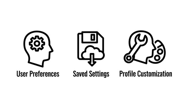 Set of user interface icons for personalization and preferences settings with preferences settings customization configuration interface software personal management personalize technical