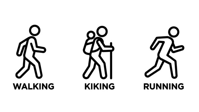 Human activity icons representing walking hiking and running exercises with exercise activity movement lifestyle training trekking athletics wellness physical recreation