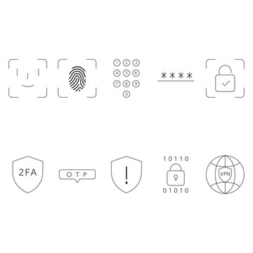 Smartphone Security Icons Set 01 &ndash; Face ID, Fingerprint, Password, 2FA, VPN / スマホセキュリティアイコンセット01 顔認証・指紋認証・パスワード・二段階認証・VPN