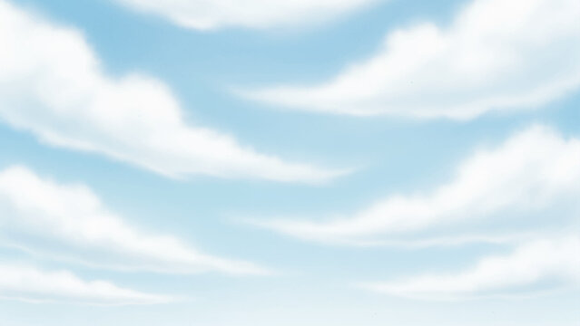 Soft white clouds drifting across a clear, light blue sky, digital of a peaceful atmosphere with layered wispy cloud formations and bright airy tones