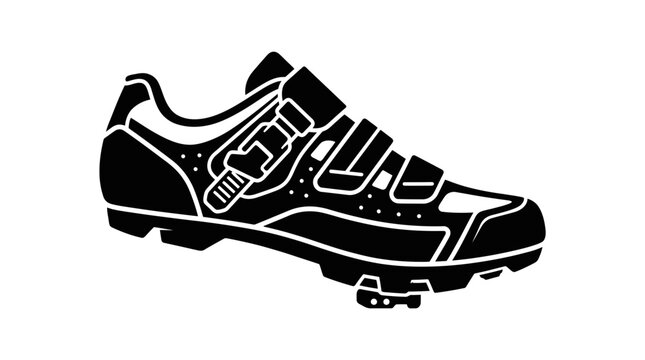 Black Mountain Bike Cycling Shoe Silhouette Icon Isolated on White Background