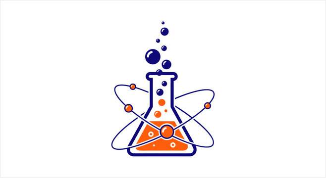 Chemistry Flask with Atomic Structure and Bubbles.