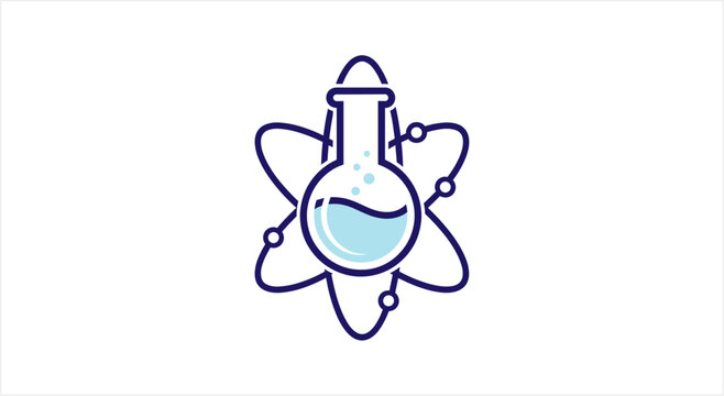 Chemistry Flask with Atomic Structure Symbol.