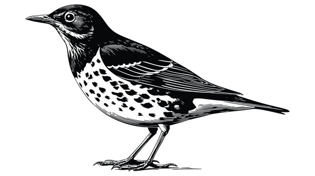 Sparrow bird standing in classic black and white illustration style