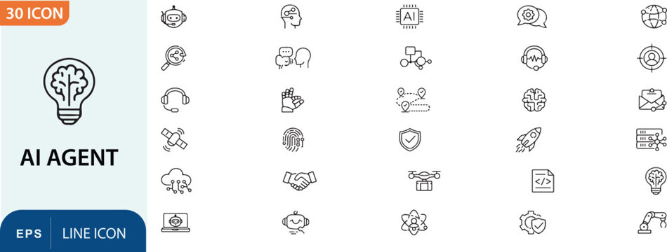 Ai agent line icons set