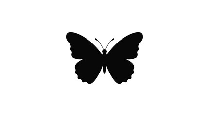 Black Butterfly Silhouette On White Background Minimalist Insect Shape © EY